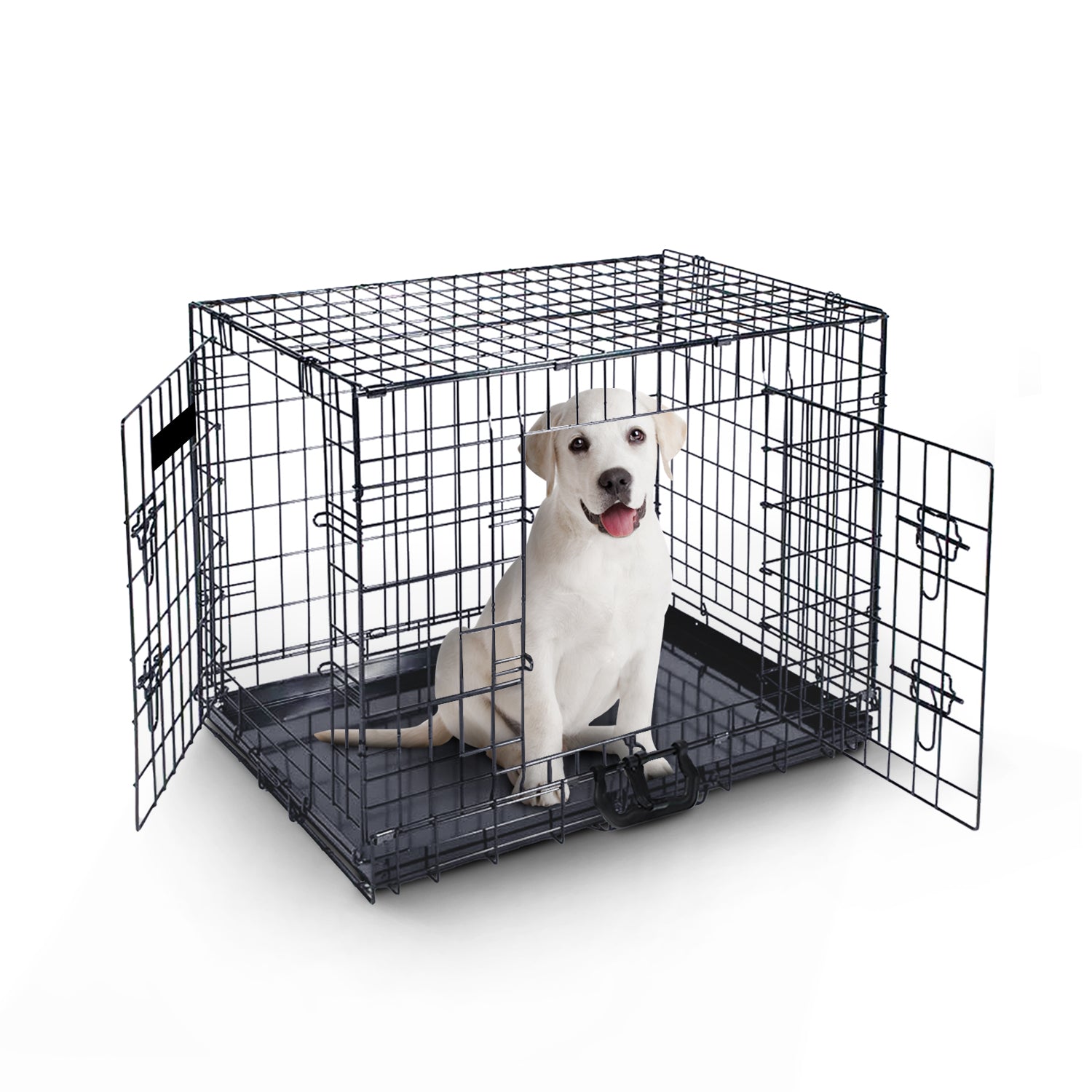 FurDreams 42 inch folding black metal dog crate with dual doors