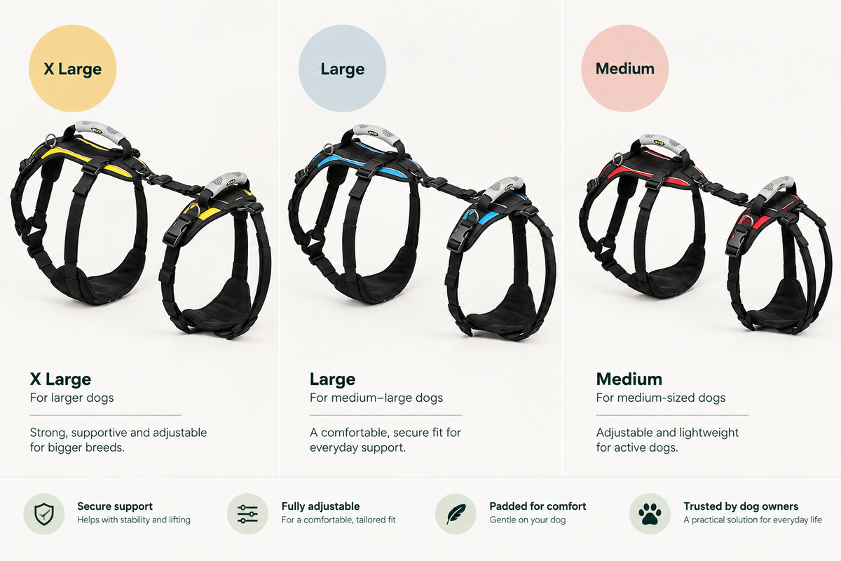 Help ’Em Up full-body lifting harness size options