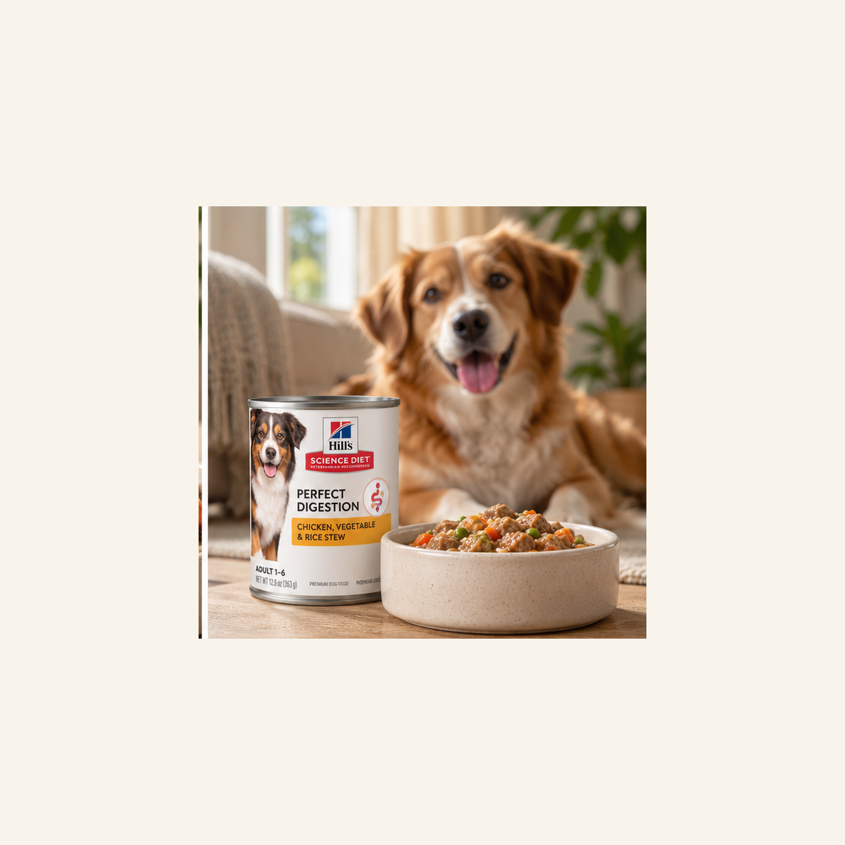 Hill's Science Diet Perfect Digestion Chicken, Vegetable & Rice Stew in a home feeding setting