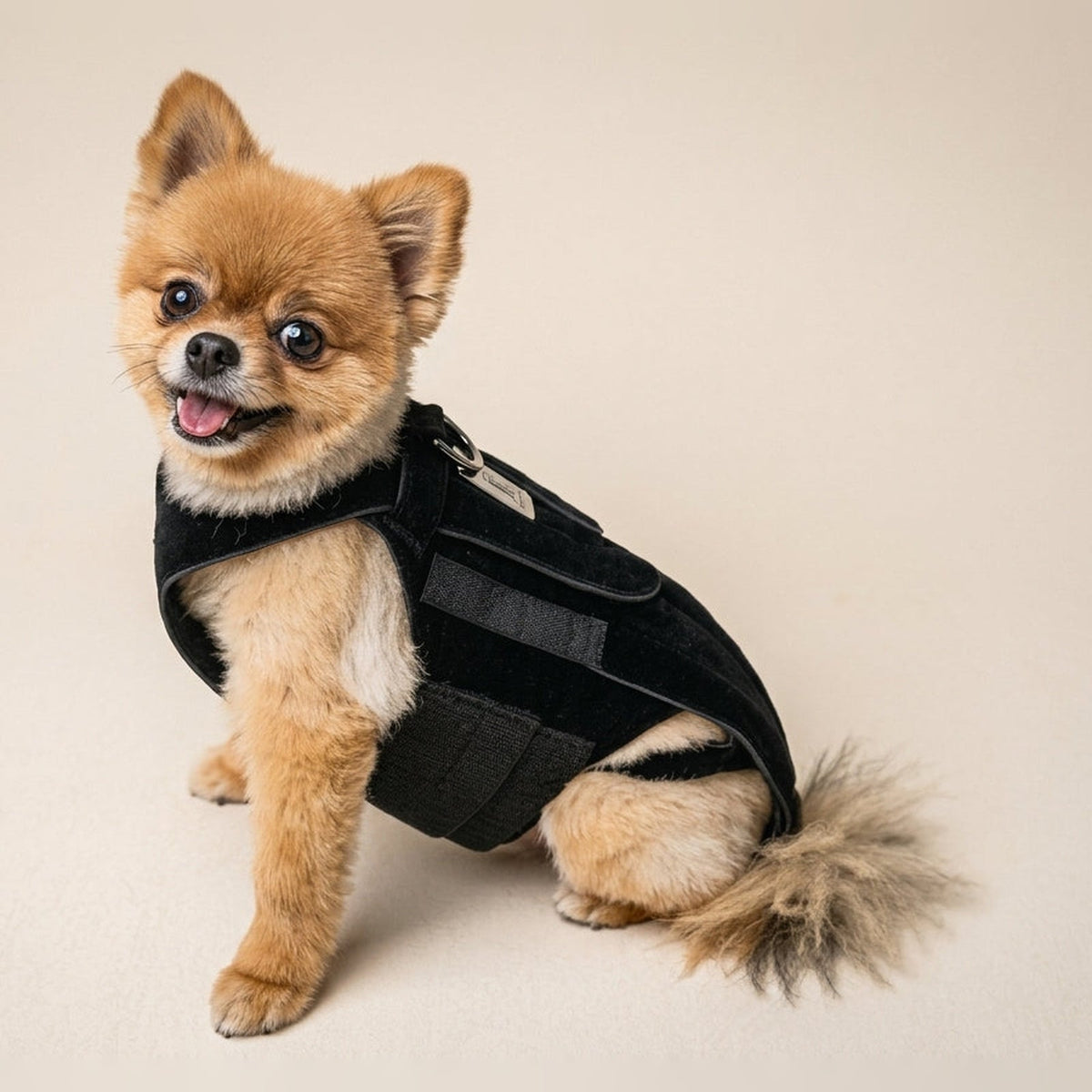 Small dog wearing the L’il Back Bracer for light external back support