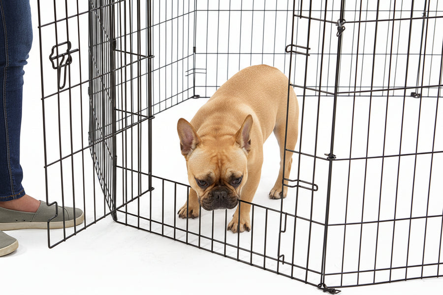 French Bulldog inside a MidWest Contour Exercise Pen