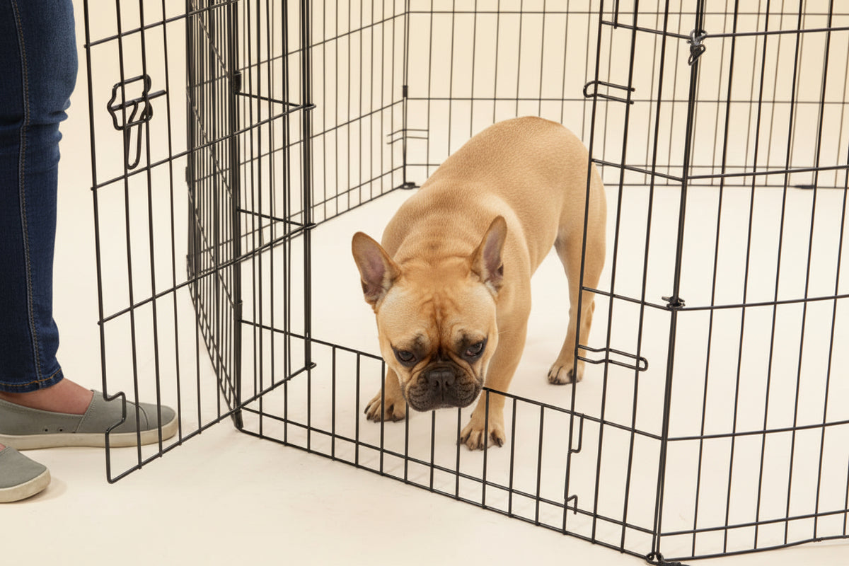 French Bulldog inside a MidWest Contour Exercise Pen