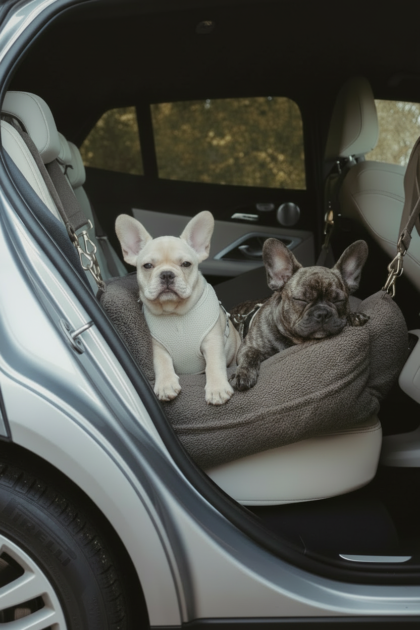 Two dogs sitting in the By Teddy XL Cosy Dog Car Seat fitted across a vehicle back seat