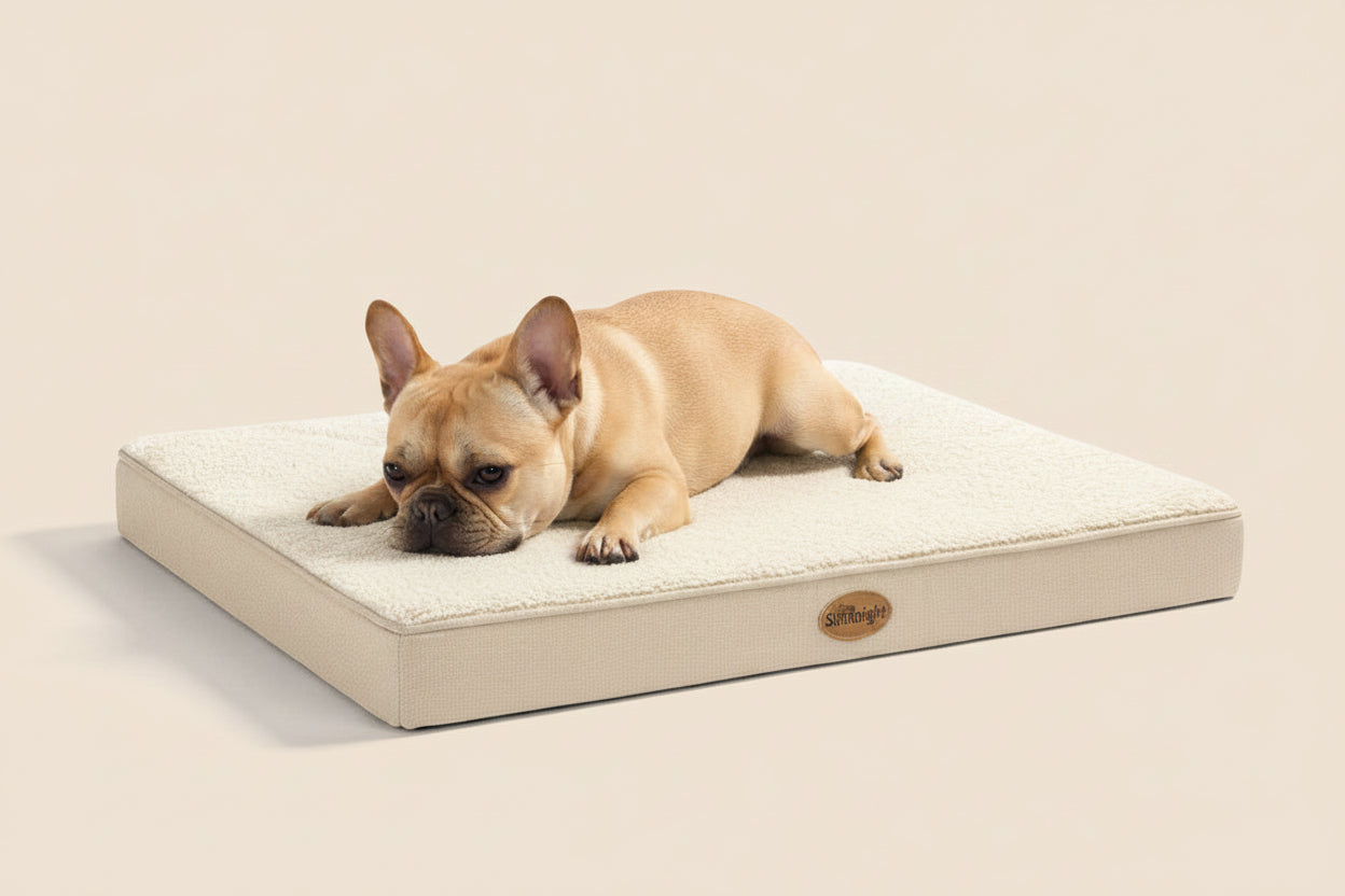 Silentnight Firm Support Pet Crate Mattress with dog lying on the low-profile mattress