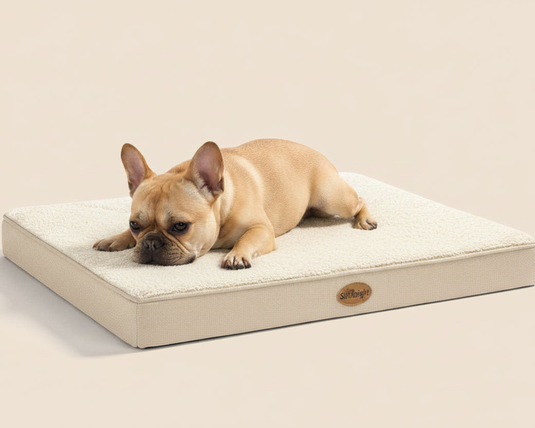 Silentnight Firm Support Pet Crate Mattress with dog lying on the low-profile mattress