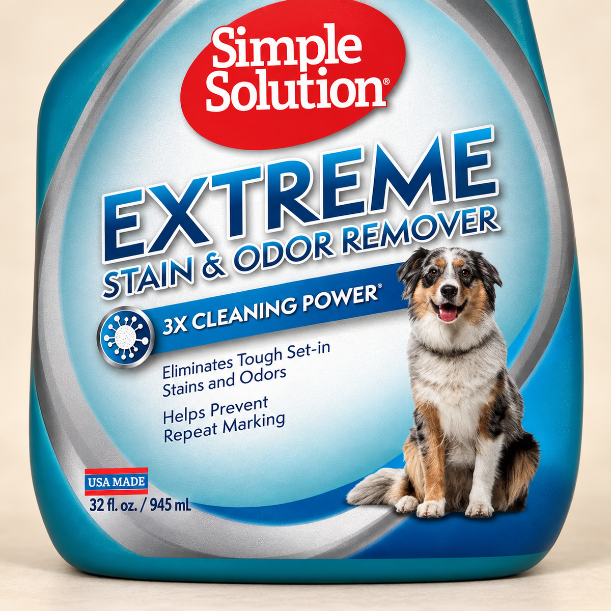 Close-up of the Simple Solution Extreme front label