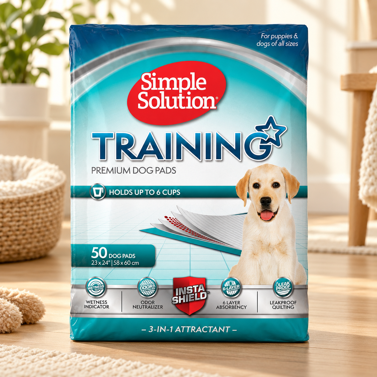Simple Solution disposable training pads package in a home setting