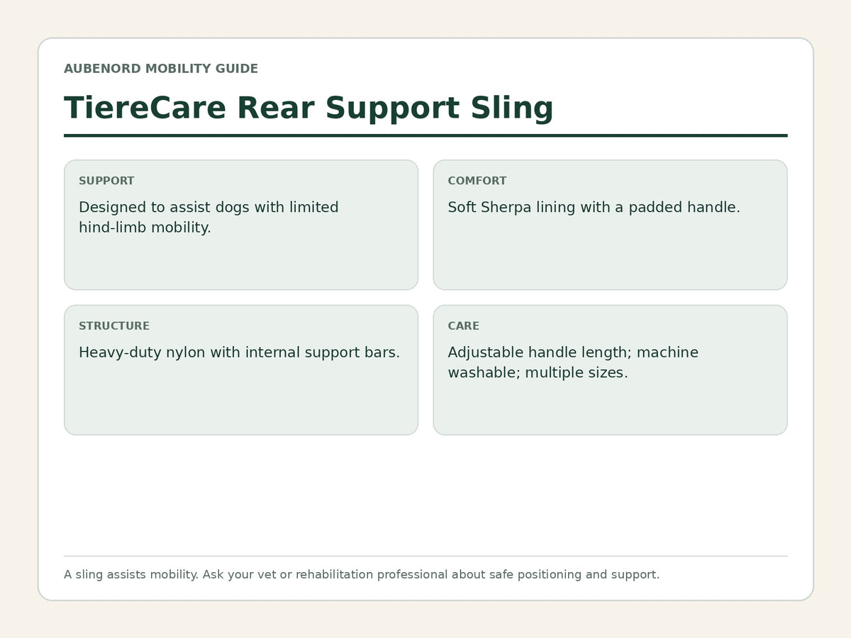 TiereCare rear support sling materials, comfort, support and care guide