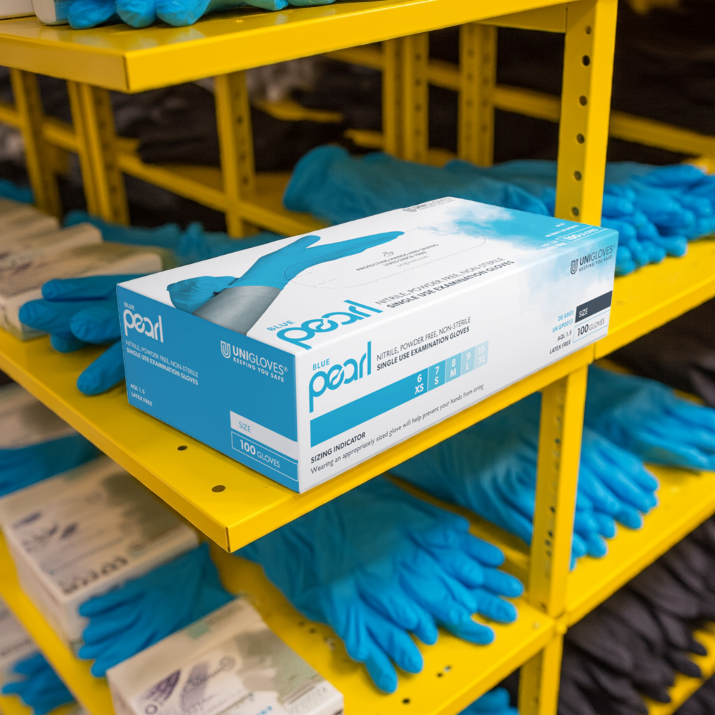 Unigloves Blue Pearl nitrile gloves retail box