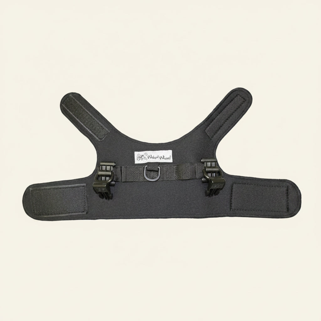 Walkin’ Wheels Small Front Vest fitted as an alternative to the standard front harness