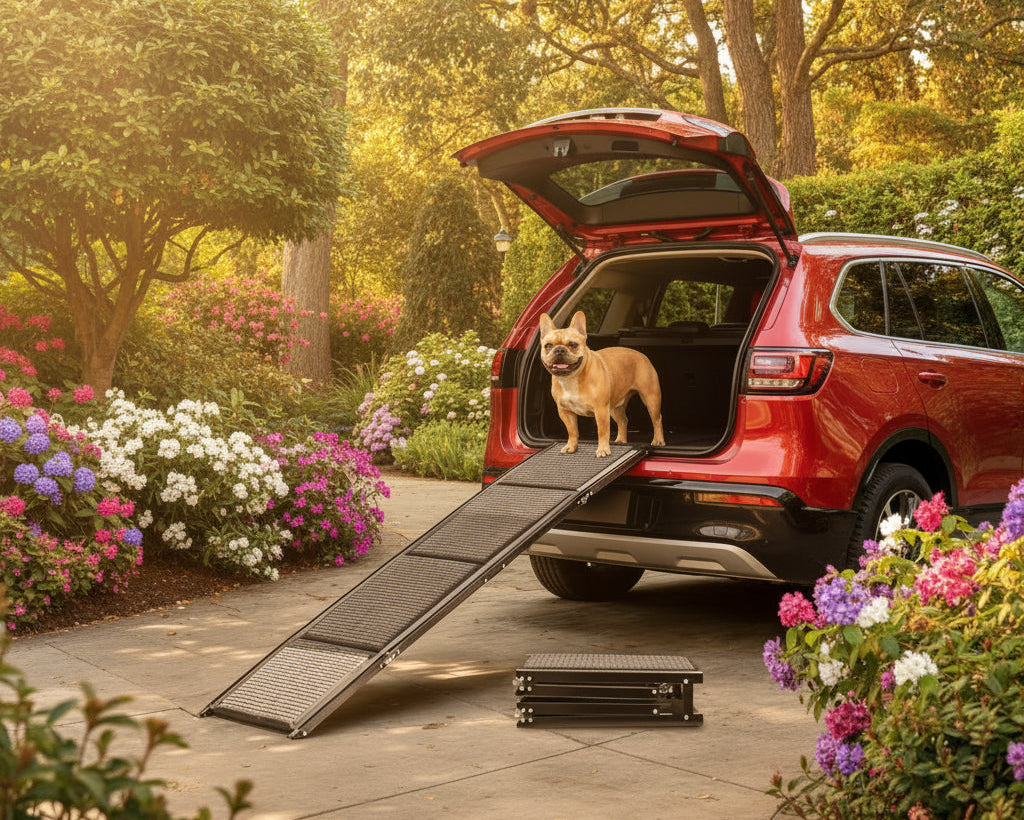 ZOOMADOG Foldable Aluminium Car Dog Ramp in use