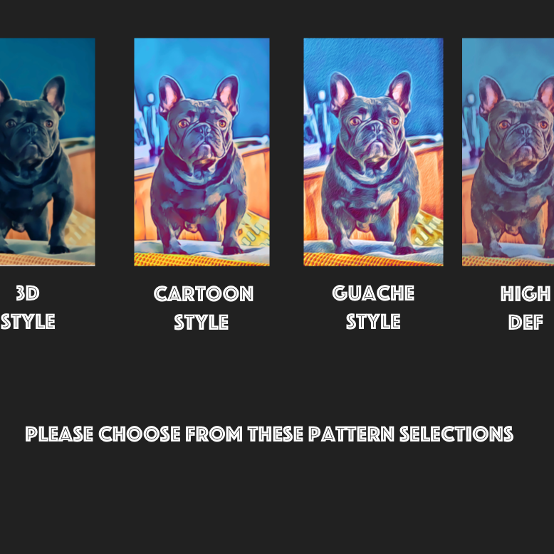 Please choose from following patterns, 3D, Cartoon, Guache, High Def