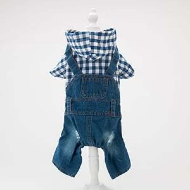 Cocos Summer Rompers Plaid T-Shirt Jeans Strap Pants - Blue / Xs(Chest 29-31Cm) - Dog Clothes