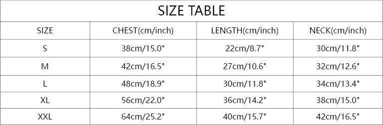 French Bulldog tuxedo size chart