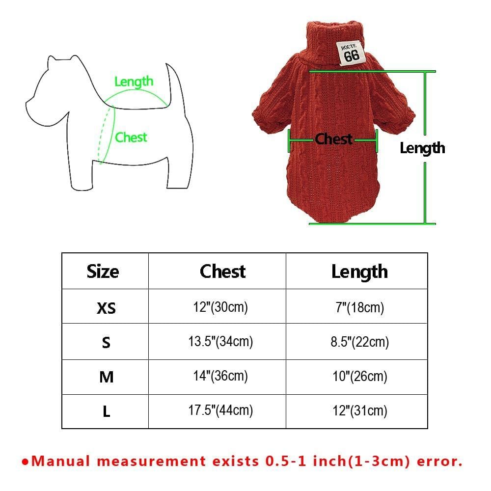 Gizmo Classic Knit Small Dog Sweater - Size Chart
