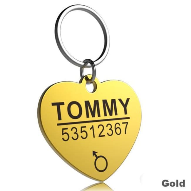 Little Chester Dog And Cat Engraved Id Tag - Heart Gold / L - Dog Collar