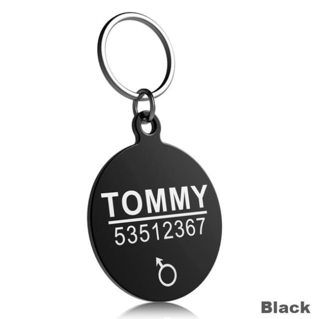 Little Chester Dog And Cat Engraved Id Tag - Round Black / L - Dog Collar