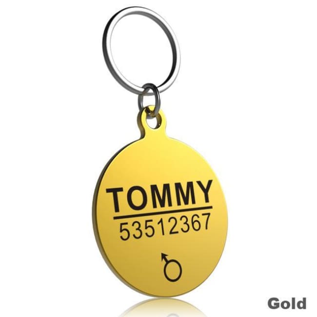 Little Chester Dog And Cat Engraved Id Tag - Round Gold / L - Dog Collar