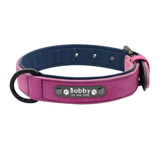 Personalized Custom Leather Dog Collar - Purple - Dog Collars, French bulldog leather collar