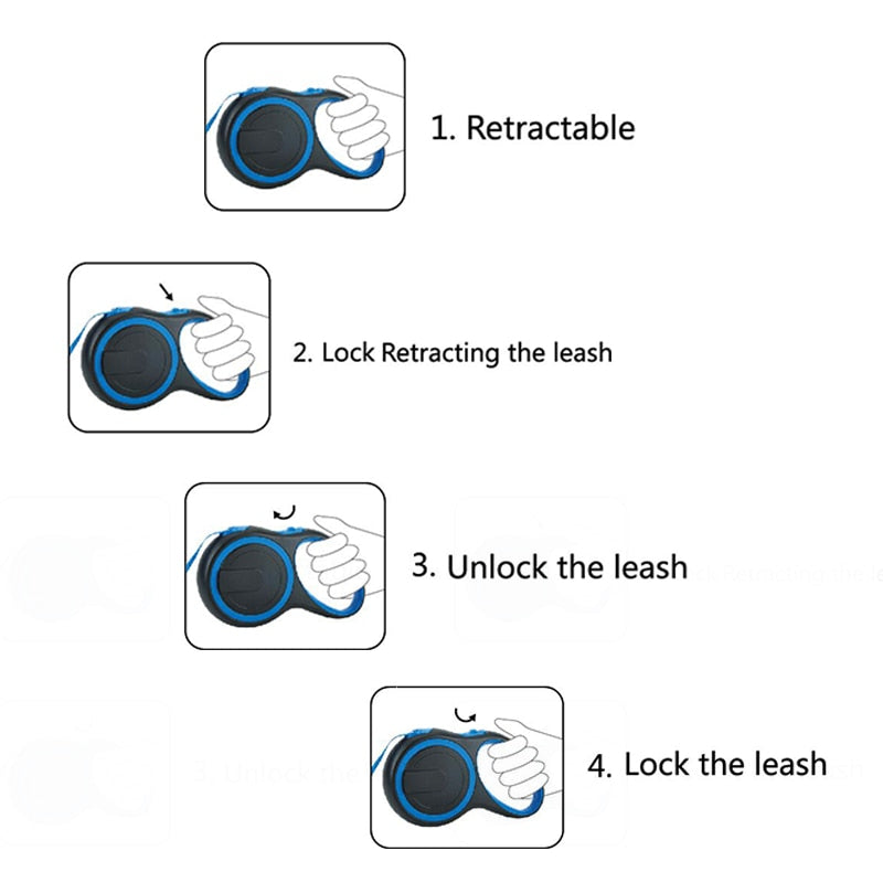 Retractable dog leash for controlled walks with a dog wheelchair
