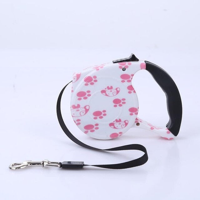Dog Leash, Dog Running Leash, White and Pink Dog pattern print