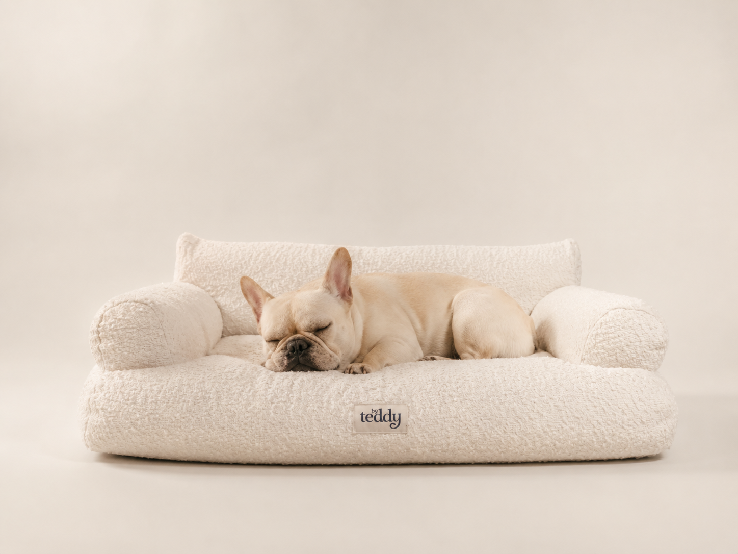 By Teddy Teddington Dog Sofa Bed in Marshmallow bouclé