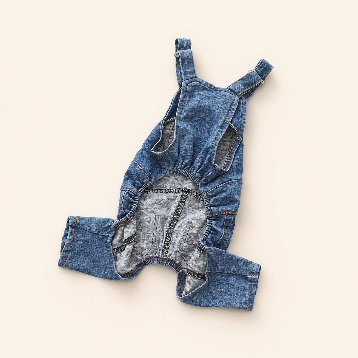 French Bulldog denim dungarees front and fastening detail