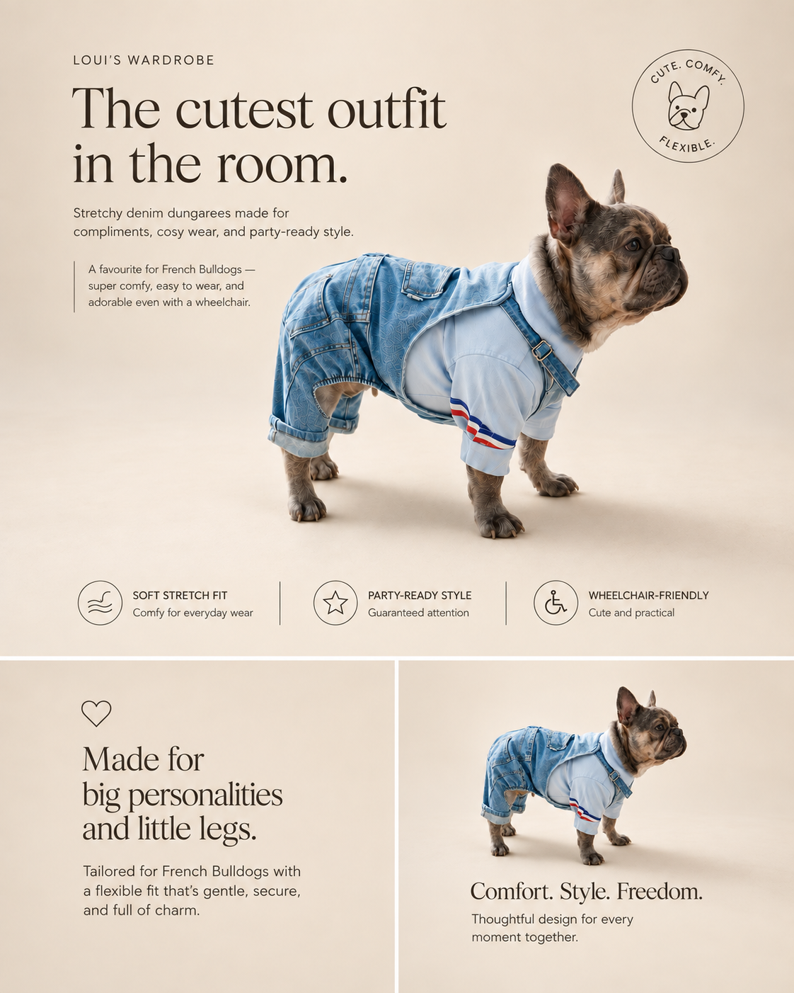 French Bulldog Denim Dungarees | Loui’s Wardrobe