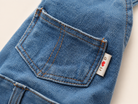 French Bulldog denim dungarees styling detail