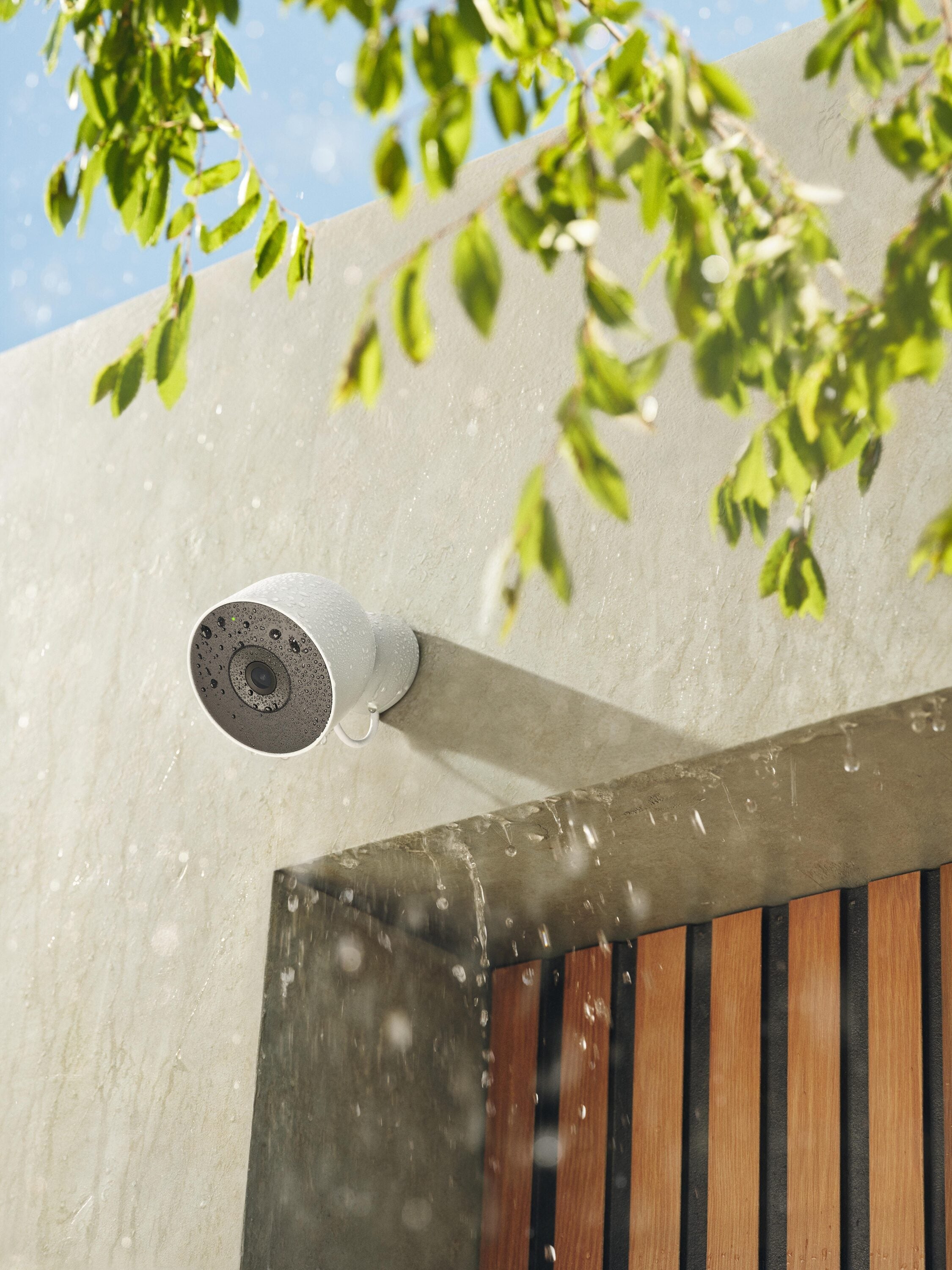 Google Nest Cam Outdoor wired 2nd generation installed outdoors in rain