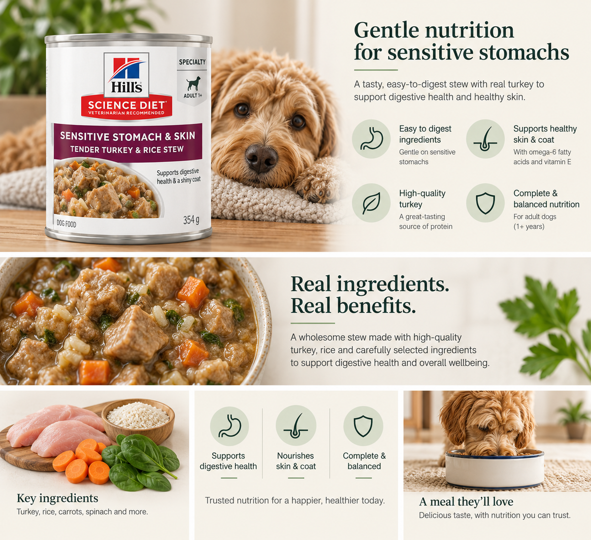 Hill's Science Diet Sensitive Stomach & Skin Tender Turkey & Rice Stew benefits guide