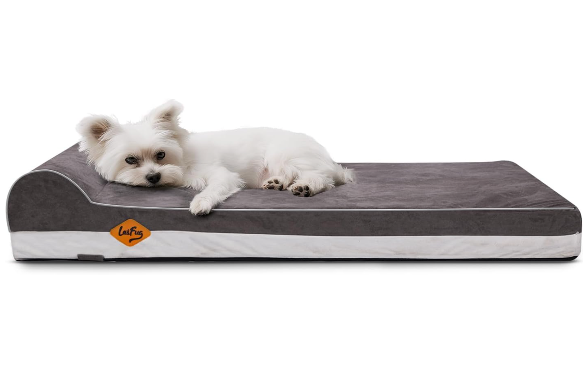 Laifug grey orthopedic dog bed with raised pillow edge
