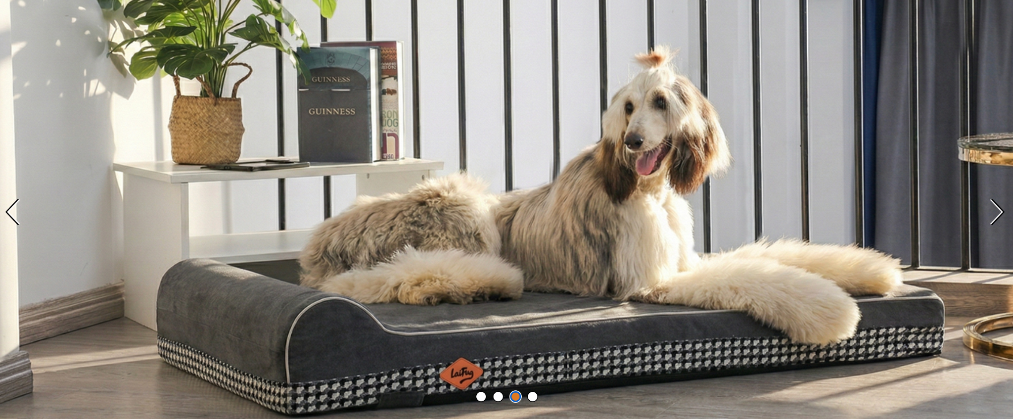 Large dog resting on a Laifug orthopedic dog bed in a home setting