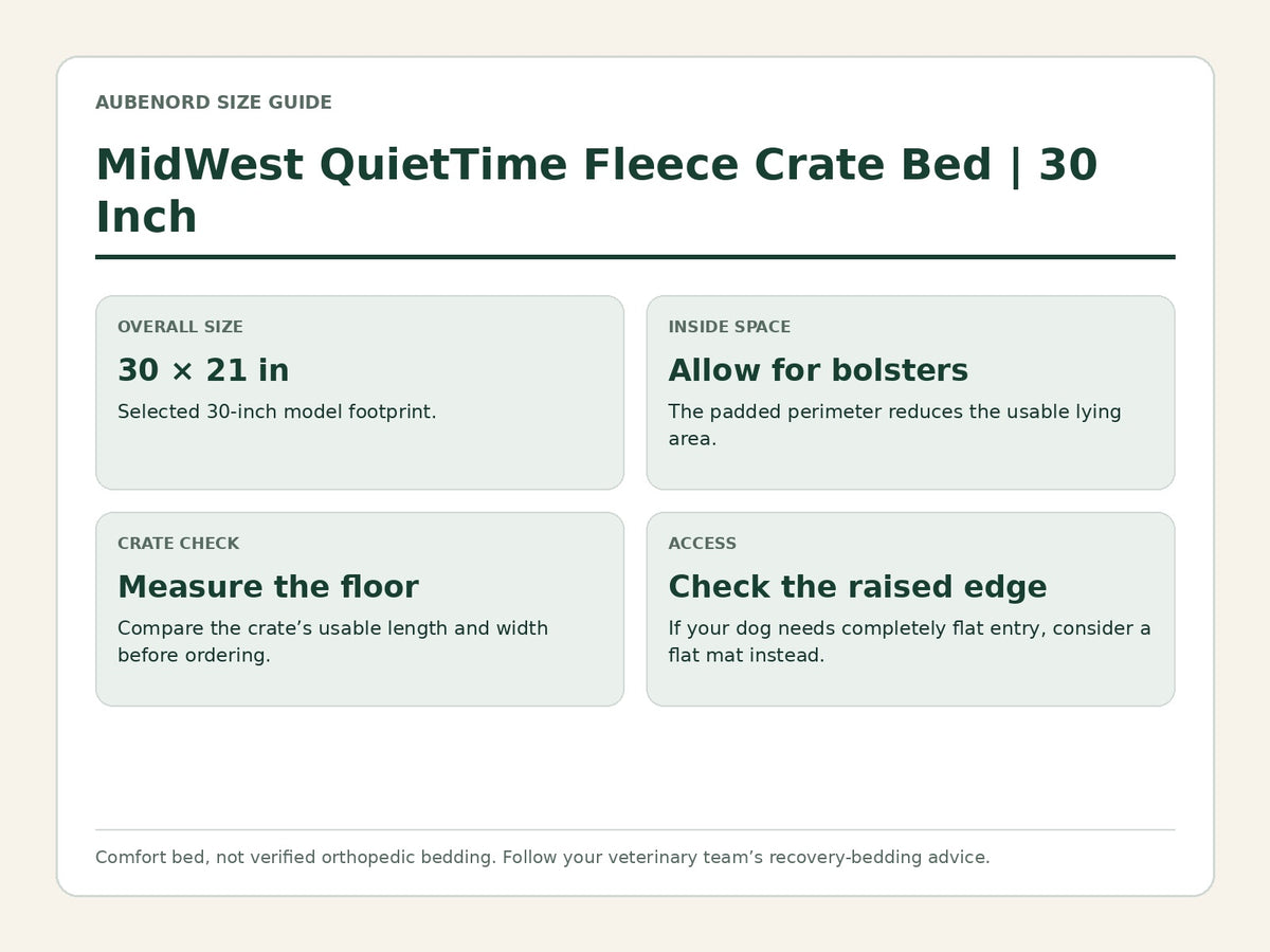 MidWest QuietTime 30 inch fleece crate bed size and fit guide