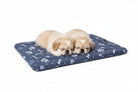 Pets Essentials Bone Fleece Dog Crate Mat Grey featuring two little Pekingese puppies sleeping on them.