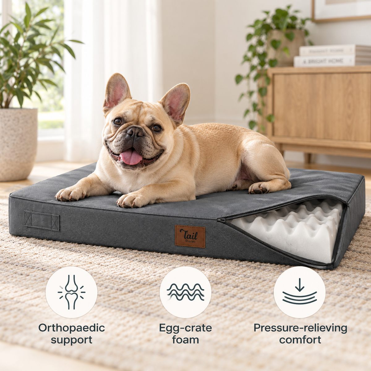 Tails waterproof memory foam dog mattress feature guide