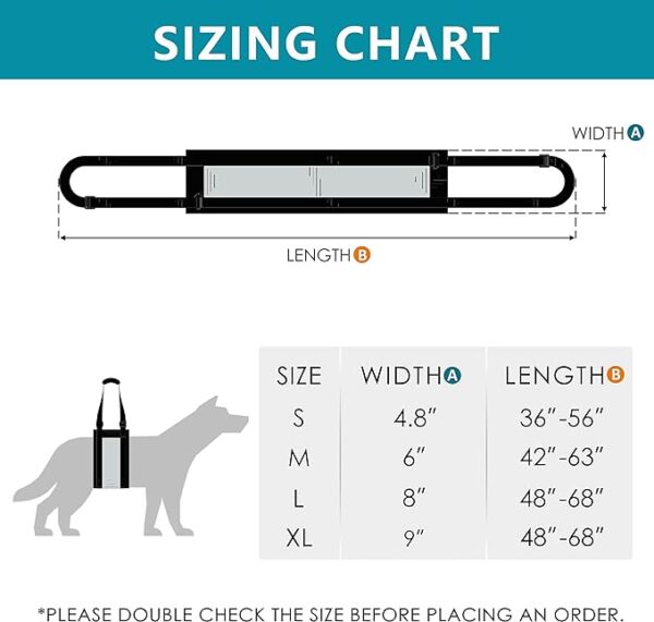 TiereCare rear support sling sizing guide