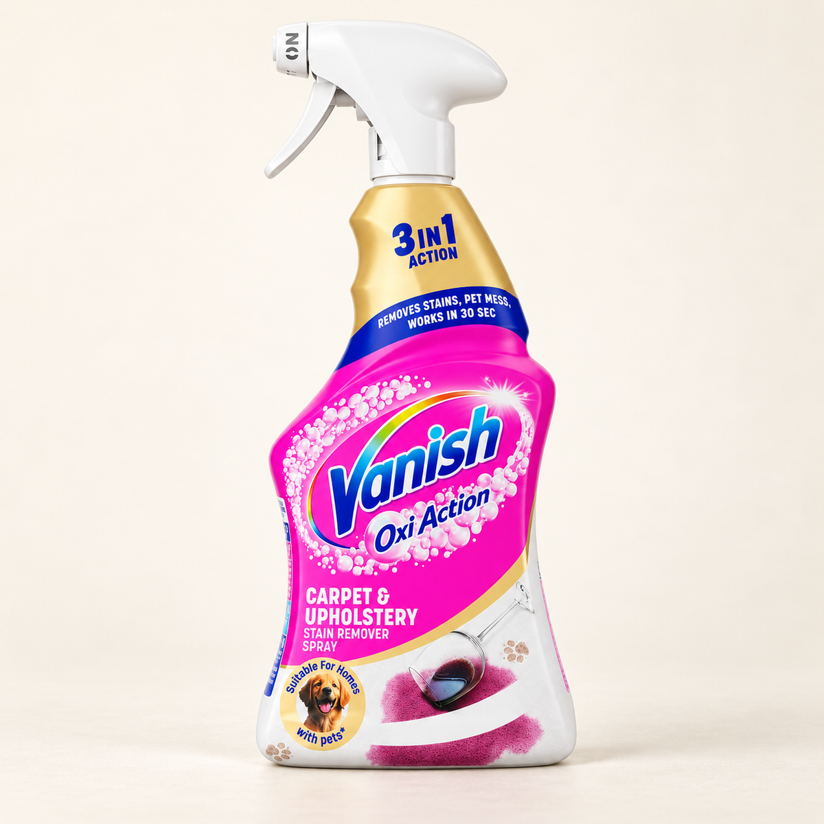 Vanish Oxi Action carpet and upholstery 1 litre spray bottle in a cream studio