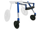 Walkin’ Wheels front wheel extension converting a rear dog wheelchair to four-wheel support