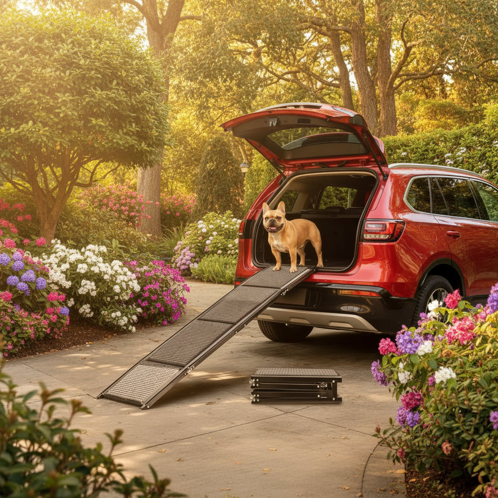 ZOOMADOG Foldable Aluminium Car Dog Ramp in use