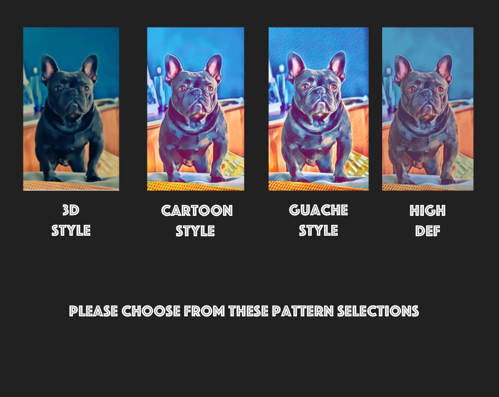 Please choose from following patterns, 3D, Cartoon, Guache, High Def