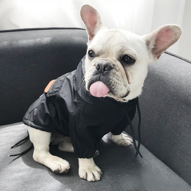 Black French Bulldog waterproof raincoat side view