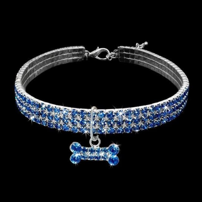 Bling Bling Small Dog Collar - Blue / L - Dog Collar, French Bulldog Diamante Design Collar