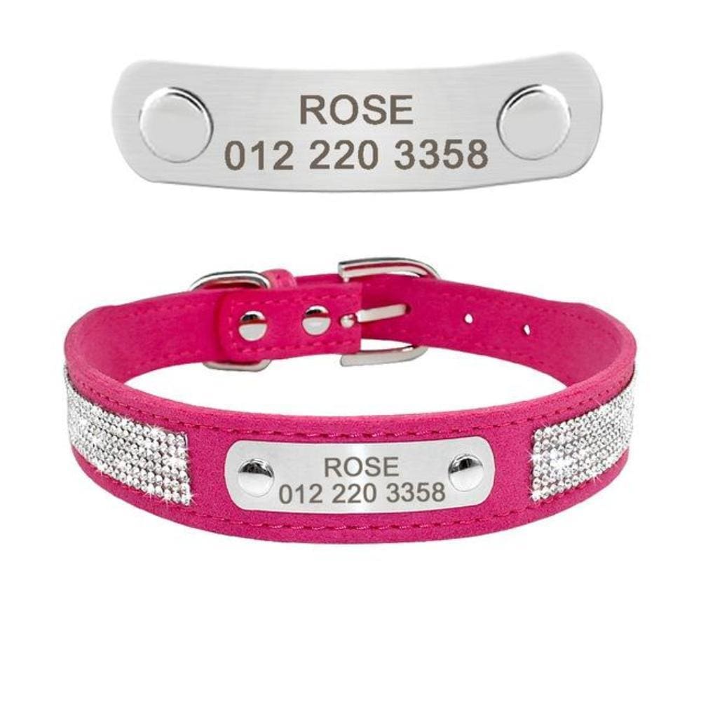 Chelsea Bling Bling Engraved Dog Collar - Rose - French bulldog Collar