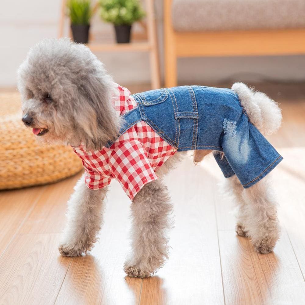 Cocos Summer Rompers Plaid T-Shirt Jeans Strap Pants - Dog Clothes
