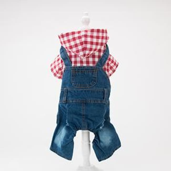 Cocos Summer Rompers Plaid T-Shirt Jeans Strap Pants - Red / Xs(Chest 29-31Cm) - Dog Clothes