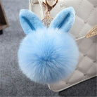 Fluffy Bunny Pom Pom Ball Keychain - Blue - Key Chain