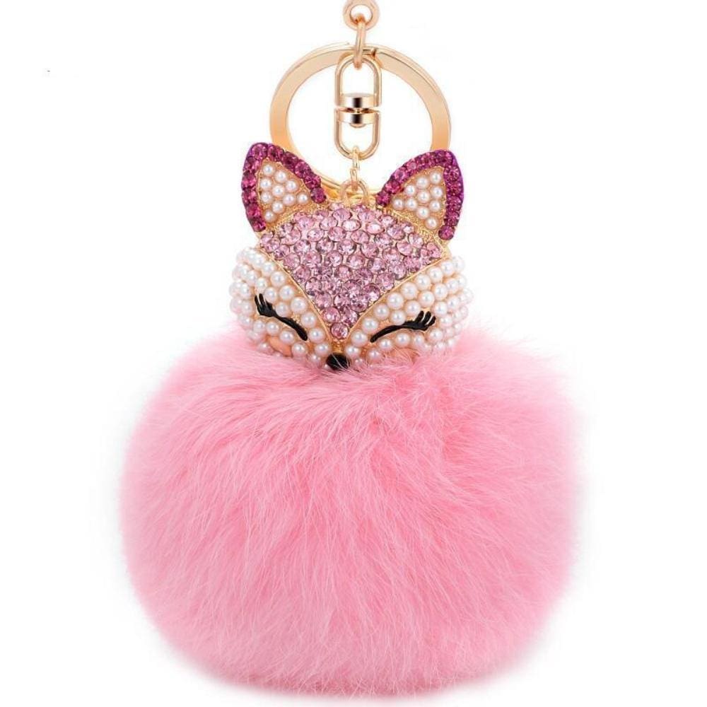 Foxy Roxy Cute Fur Pom Pom Ball Keychain - Key Ring