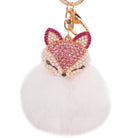 Foxy Roxy Cute Fur Pom Pom Ball Keychain - Pink White - Key Ring