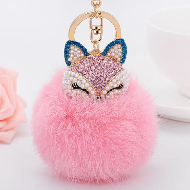 Foxy Roxy Cute Fur Pom Pom Ball Keychain - See Chart - Key Ring